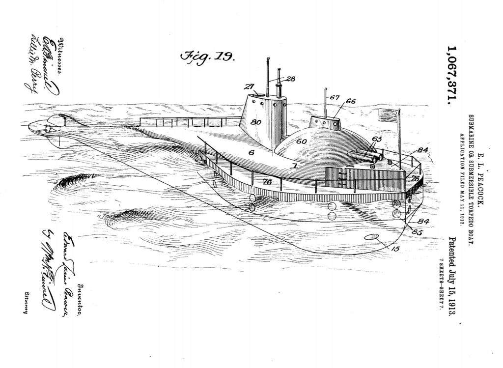 Questa immagine ha l'attributo alt vuoto; il nome del file è edward-lasius-peacock-lake-submarine-co-patent-enterprise-us1067371-d-1024x749.jpg